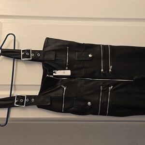 NWT WeWoreWhat Jumpsuit Black Vegan Leather Moto Overalls Size Medium